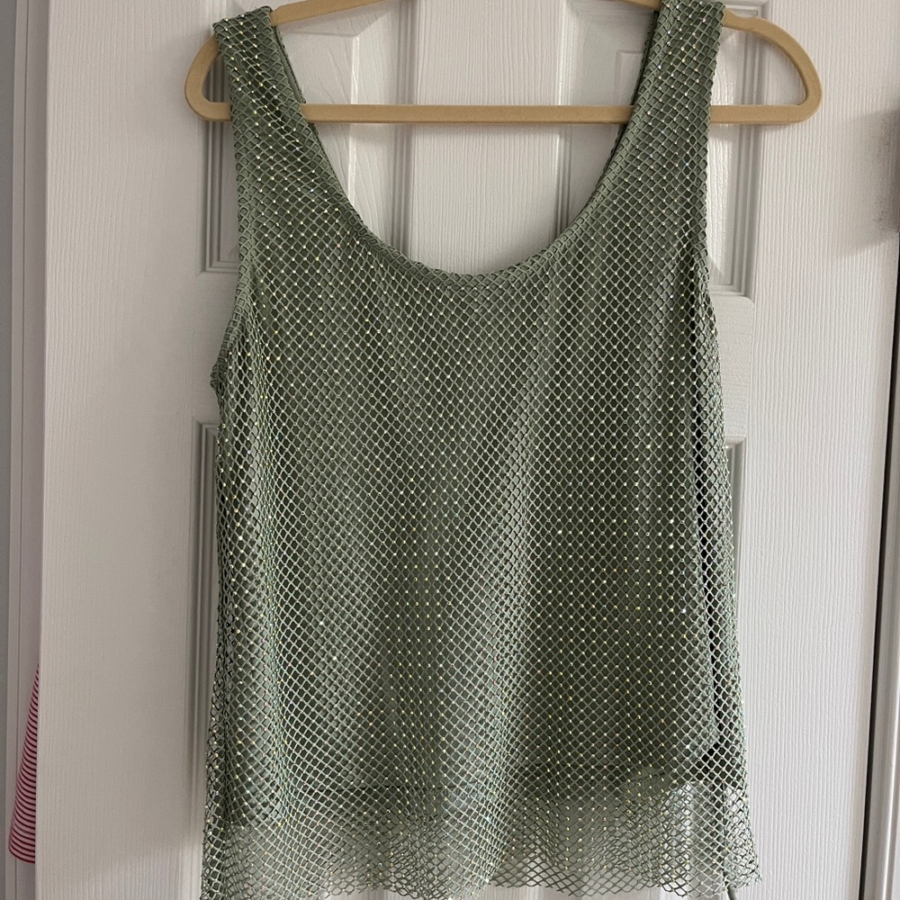 Sunday in Brooklyn Green Mesh Tank Top Size Small